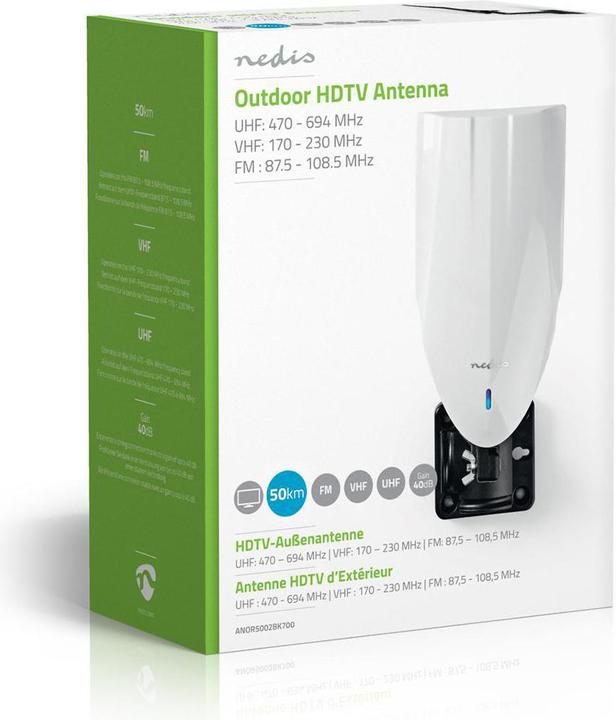 Image du produit Nedis Antenne HDTV active Type de connexion : Connecteur F FM/UHF/VHF Portée de réception : 0-50 km LTE700 (40 dB, DVB-T / -T2, LTE)