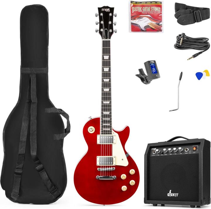 Max Chitarra elettrica GigKit LP Style Rosso (Chitarra elettrica, Tiglio)