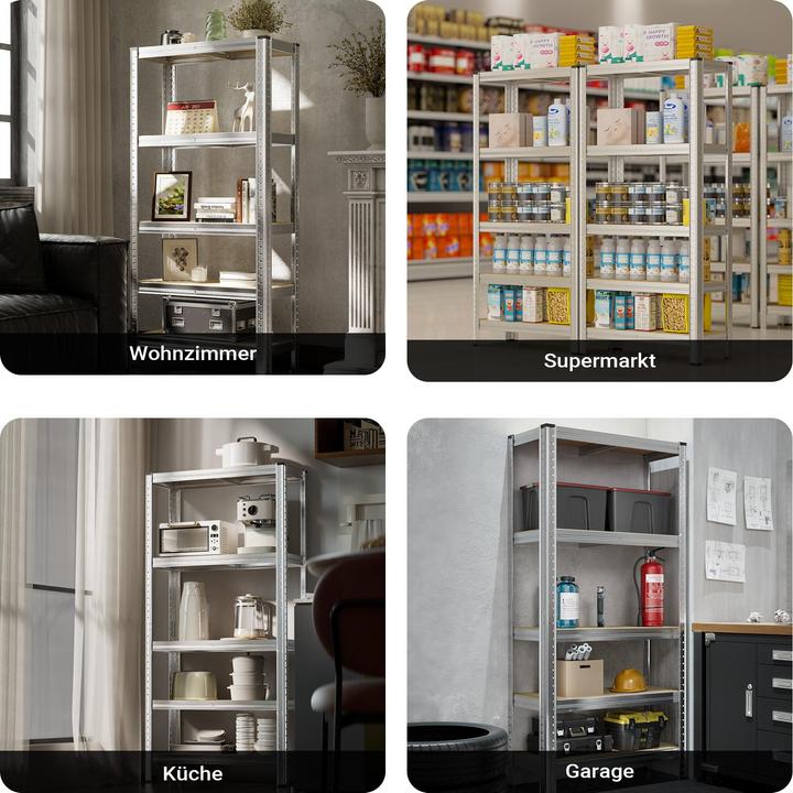 Actual product image Wiltec Heavy-duty Shelving System Zincked Boltless Steel 154x75x30cm Total Load of 875kg 5 Racks