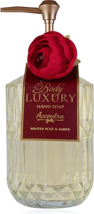Accentra Seifenspender mit Flüssigseife BODY LUXURY aus Glas, Duft: Winter Rose & Amber (Handseifenspender, 380 ml)