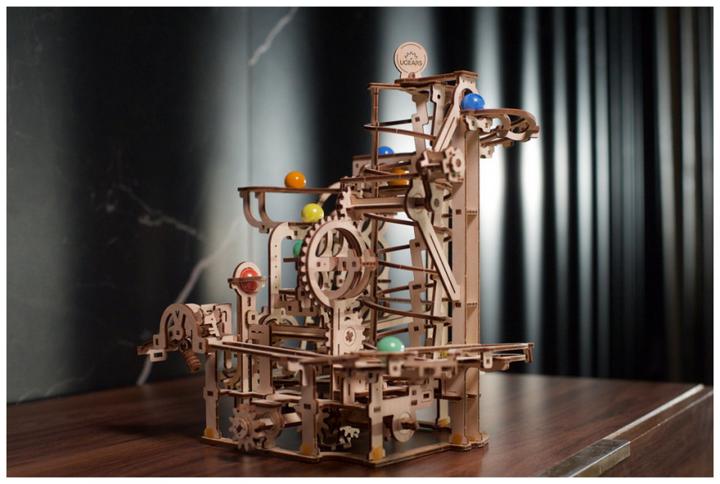 Actual product image Ugears 70177 - Model kit marble run with spiral lift, 266 components, 3D wooden puzzle