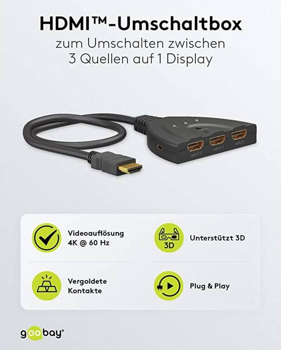 Produktbild Goobay HDMI-Umschaltbox 3 auf 1 4K @ 60 Hz