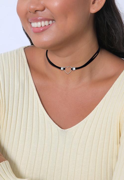 Immagine prodotto Elli Collana Choker Heart Velour Strap Nero Argento 925 (Ecopelle, Argento 925, Nessuna pietra, 32 cm)