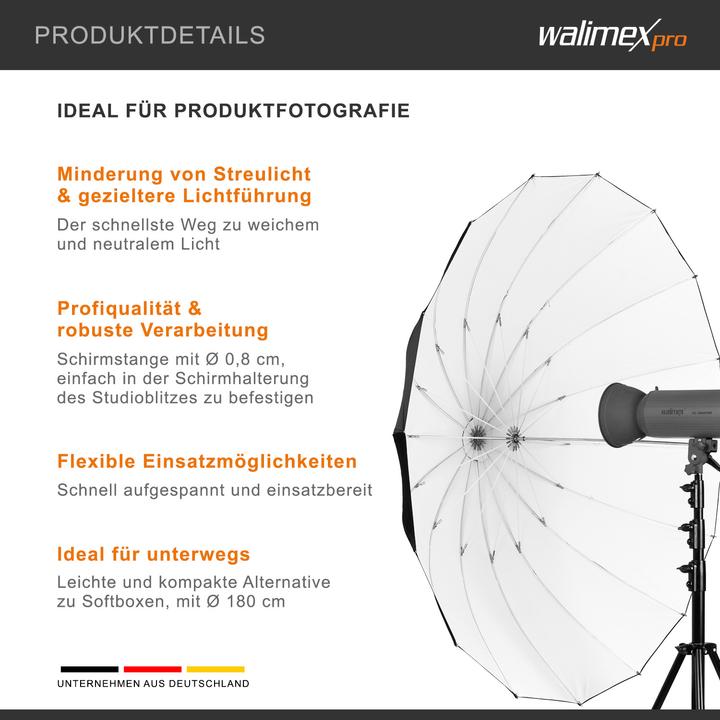 Produktbild Walimex Reflexschirm Schwarz/weiss (Schirm, 180 cm)