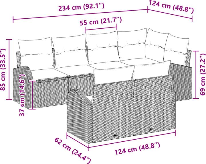 Produktbild VidaXL 7-teiliges Garten Sofa Set mit Kissen Beige Poly Rattan