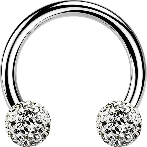 Image du produit Star Piercing Circular Barbell argent avec deux boules de cristal argenté époxy de protection (Acier chirurgical 316L, sans laiton)