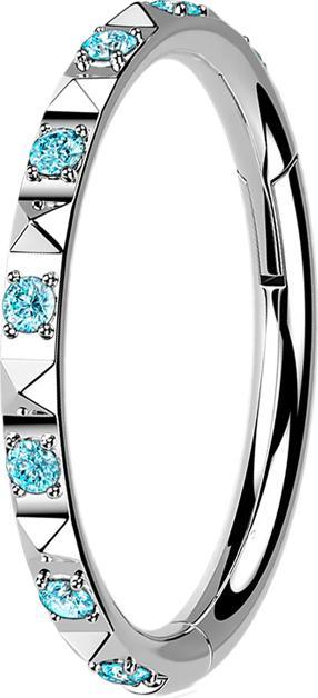 Produktbild Star Piercing Micro Segmentring klappbar silber seitlich Pyramiden und Kristalle aqua (ohne Messing, Titan G23)