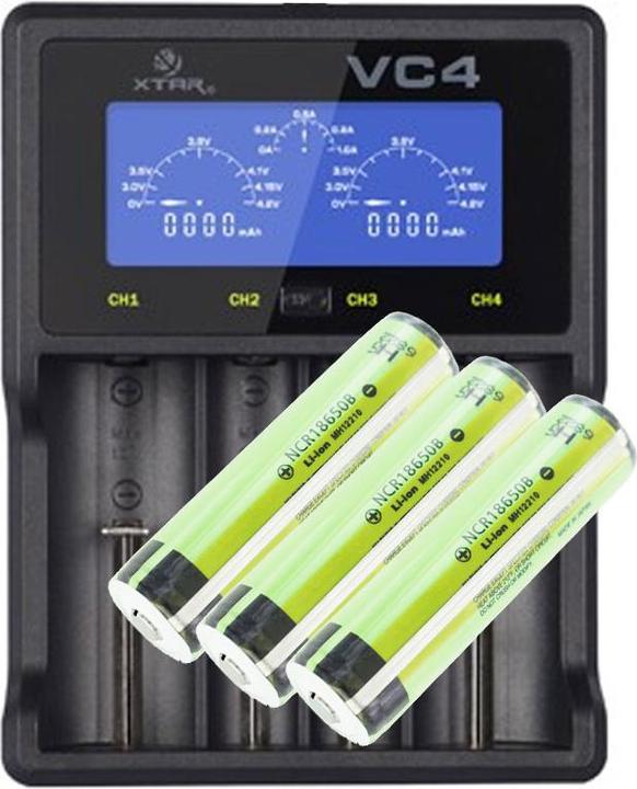 Actual product image Panasonic 18650 battery protected 3 pieces and LCD quick charger (3 pcs., CR123A, 3400 mAh, Battery + charger)