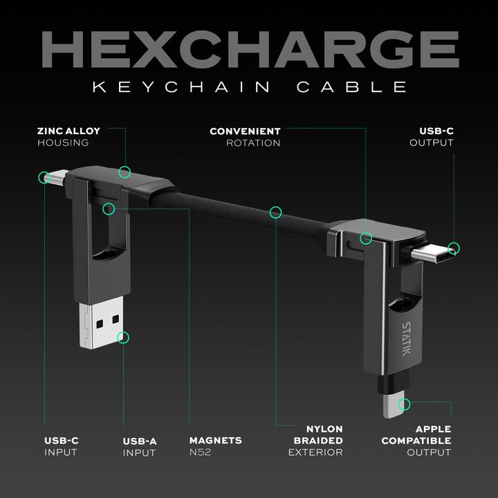 Produktbild Statik HexCharge Keychain Cable (0.16 m, 60 W)