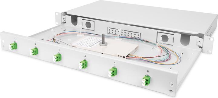 Digitus Scatola di giunzione FO, 1U, equipaggiata, 6x LC DX, OS2, APC incl. cassetta di giunzione, pigtail