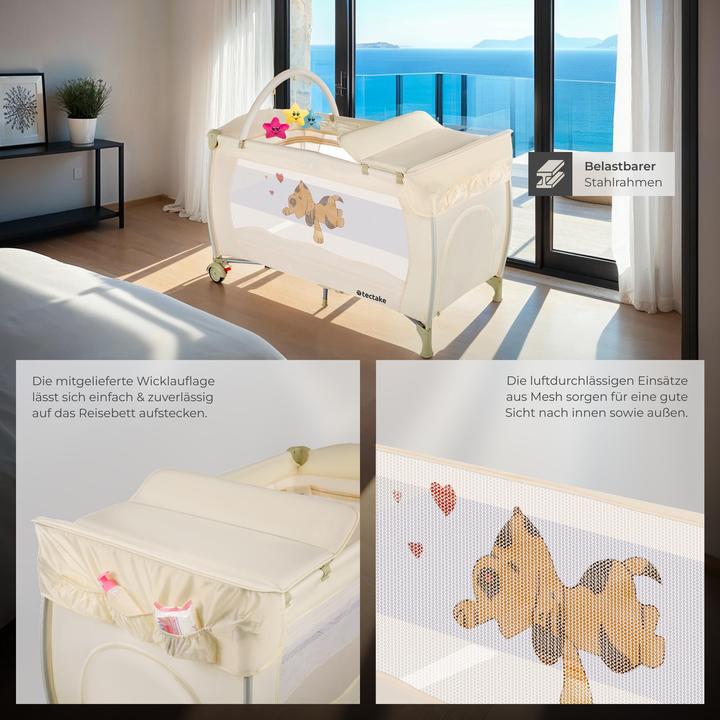 Produktbild tectake Kinderreisebett Hund mit Wickelauflage und Transporttasche