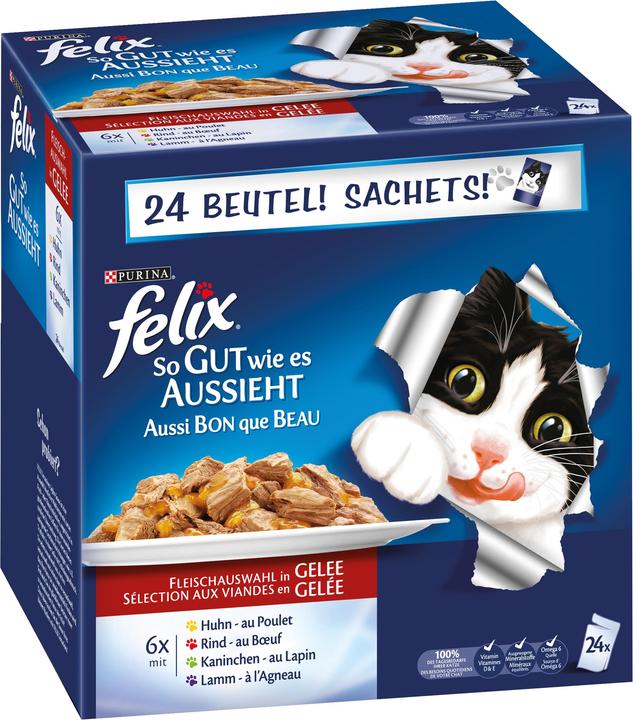 Felix Aussi bon qu'il y paraît 24x100g de viandes assorties (Adulte, 24 pcs, 100 g)