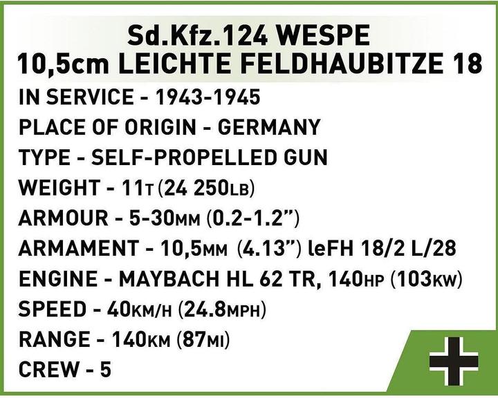 Nährwerte und Zutaten Cobi 855 PCS HC WWII 2598 SD.KFZ.124 WESPE EXECUTIVE EDITION