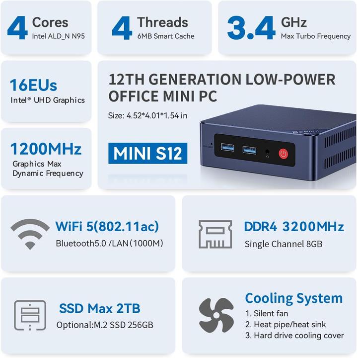 Image du produit Beelink S12 Mini PC mit Intel Alder Lake N95 Prozessor (16.38 Go)