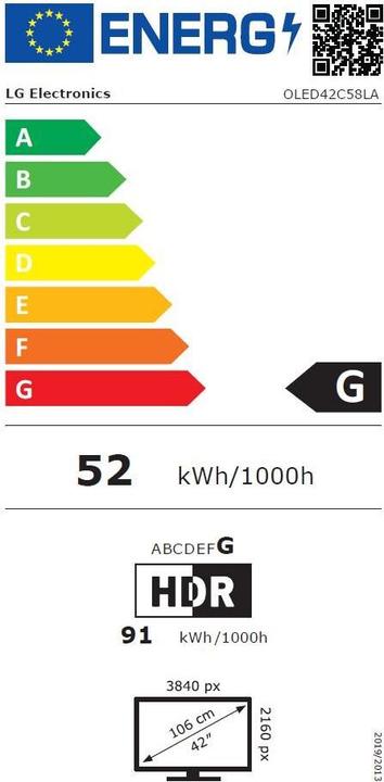 Energie-Label LG TV 42C58 42, 3840 x 2160 (Ultra HD 4K), OLED (42", OLED, 2025)