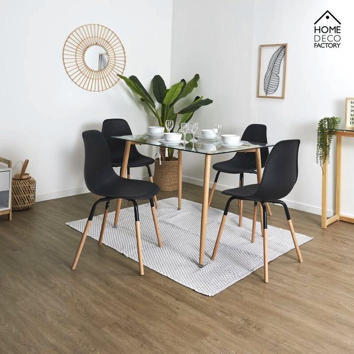 Produktbild WfG Skandinavischer Designer STUHL Esszimmerstuhl | Kunststoff Sitz und Beine aus Holz SCHWARZ