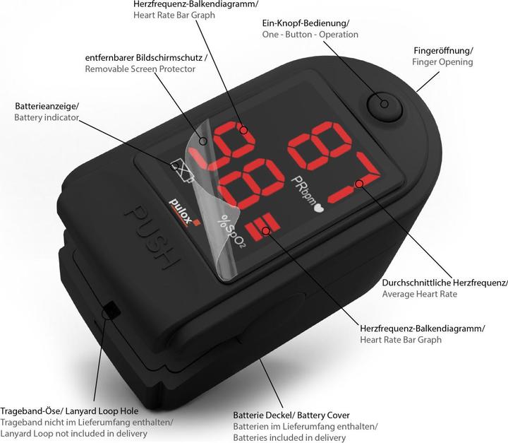 Image du produit Pulox Oxymètre de pouls PO-100 Solo en noir