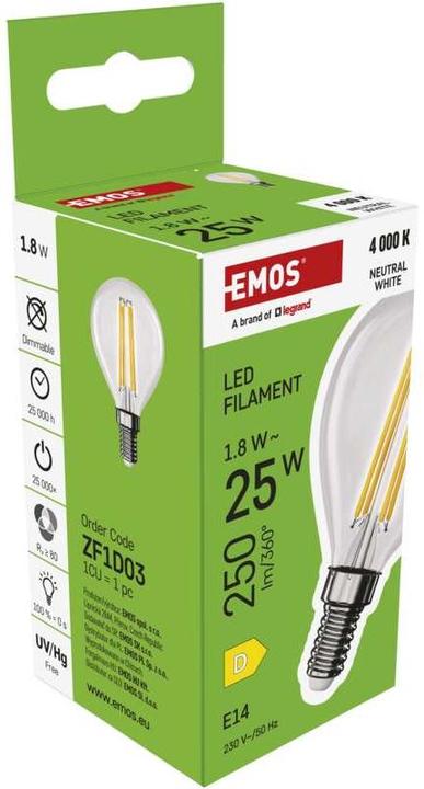Image du produit Emos Ampoule LED filament Mini Globe / E14 / 1,8 W (25 W) / 250 lm / Blanc neutre (E14, 1.80 W, 250 lm, 1 x, D)