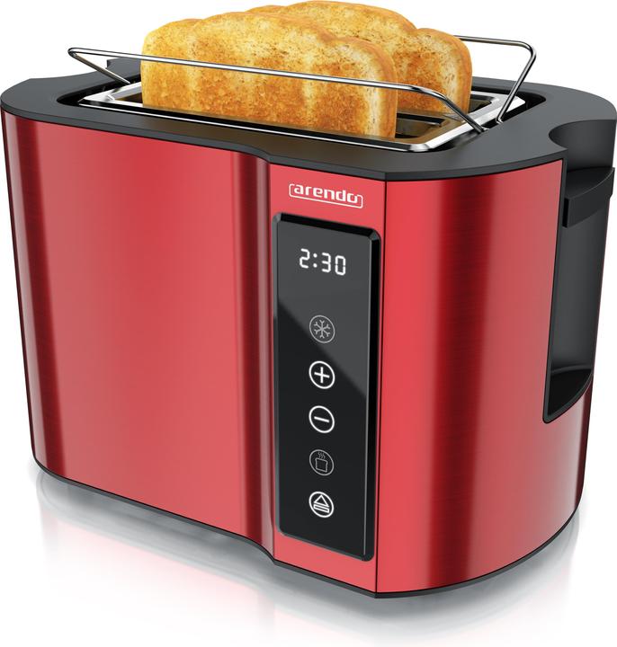 Arendo Toaster Edelstahl 2-Scheiben Kurzschlitz, Display mit Restzeitanzeige, Touchpanel, Brötchenaufsatz