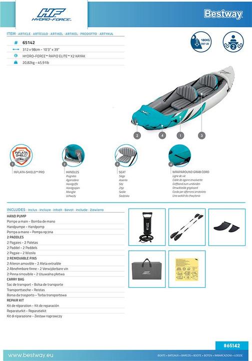 Immagine prodotto Bestway Hydro-Force Kayak Set Rapid Elite X2 312 x 98 x 44 cm (2 pers.)