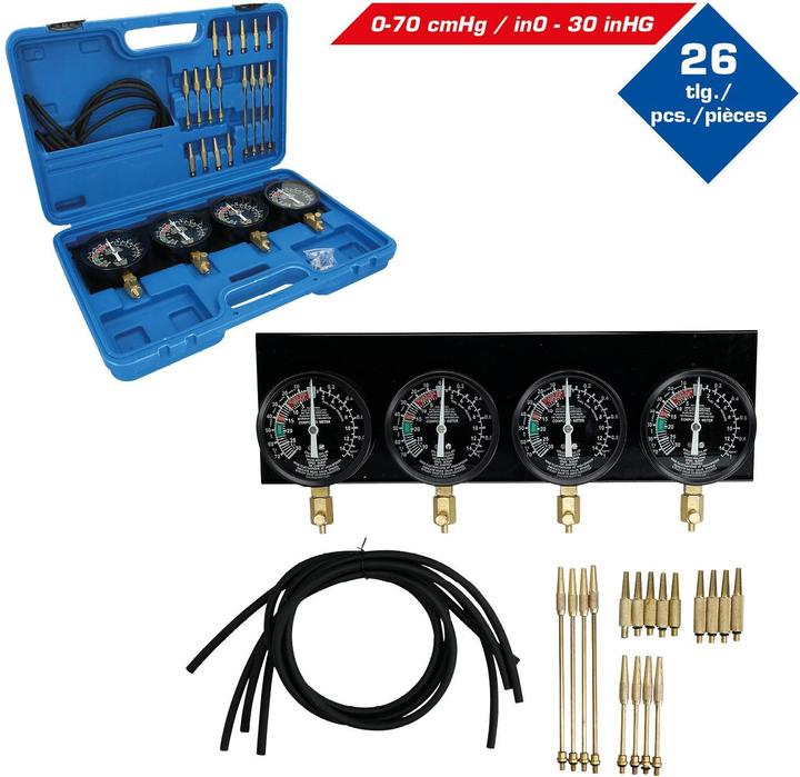 Produktbild Brilliant Tools Synchron-Vergaser-Testgerät | mit 4 Synchronuhren | 26-tlg.