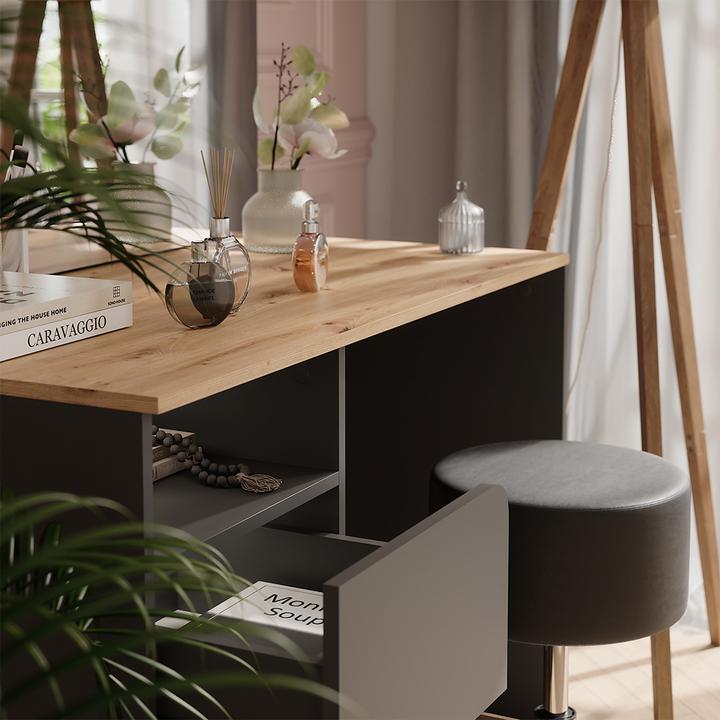 Actual product image Vichy Vanity table Karen, Anthracite/Artisan, 110 cm with stool (110 x 75 x 55 cm)