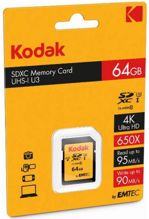 Productafbeelding Kodak SDXC 64 GB Klasse10 U3 (64 GB, SDXC, U3, UHS-I)
