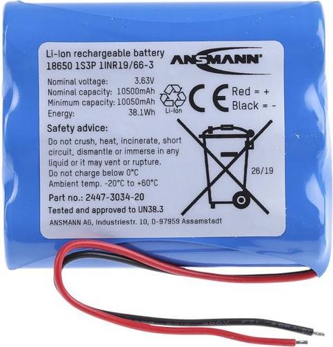 Ansmann Li-Ion Battery Pack 1S3P (1 Stk., 18650, 10500 mAh)