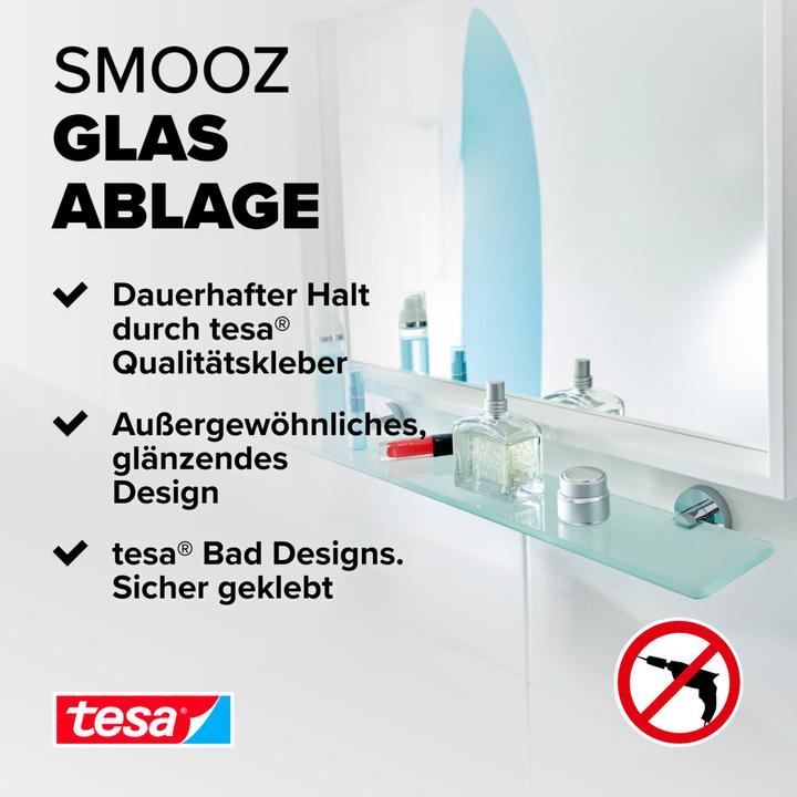 Produktbild tesa SMOOZ Glasablage inkl. Klebelösung ohne Bohren (5 x 18 x 70.5 cm)