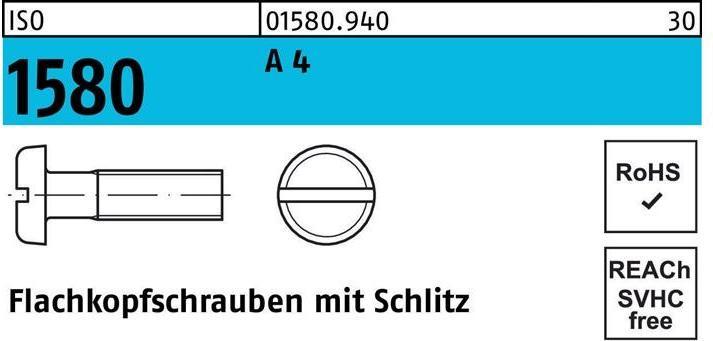 Actual product image Flat head screw ISO 1580 w.slot M 3 x 12 A 4 (1000 Screws per piece)