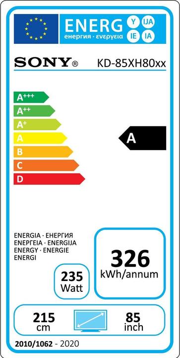 Energy Label Sony KD85XH8096 (85", LCD, 4K, 2020)