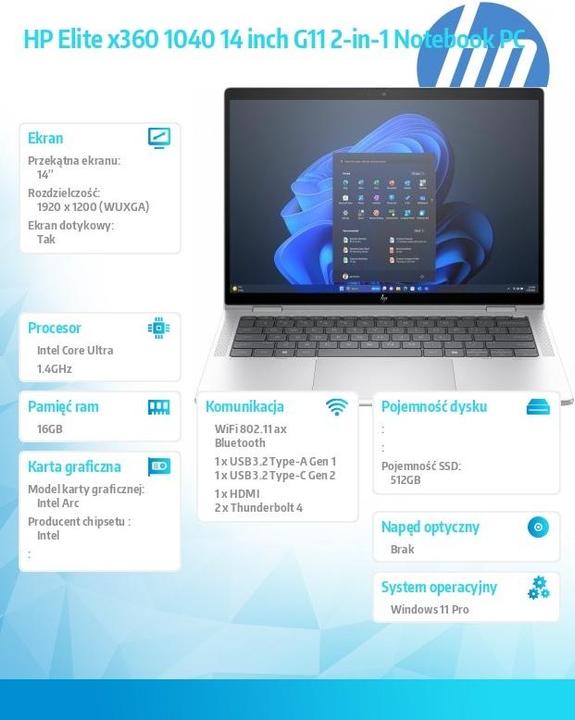 Produktbild HP 1040 G11 (14", Intel Core Ultra 7 155H, 16 GB, 512 GB, DE)