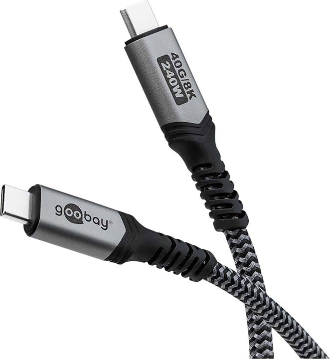 Actual product image Goobay USB-C cable with textile sheath, USB4, 240 W, 40 Gbit/s, Power Delivery, 1.8 m (1.80 m, USB 4.0, 240 W)