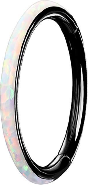 Produktbild Star Piercing Micro Segmentring klappbar schwarz seitlich Opal streifen weiss (ohne Messing, Chirurgenstahl 316L)