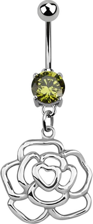 Star Piercing Banane silber mit Anhänger Rose olive (ohne Messing, 925 Sterlingsilber, Chirurgenstahl 316L)