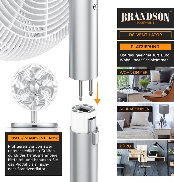 Produktbild Brandson Standventilator 32cm Ø, Standlüfter 25 W mit DC Motor, höhenverstellbar, Oszillation, Timer (64 dB)