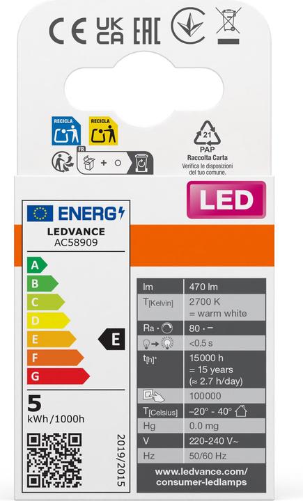 Energie-Label Osram Led Pin (G9, 4.20 W, 470 lm, 1 x, E)