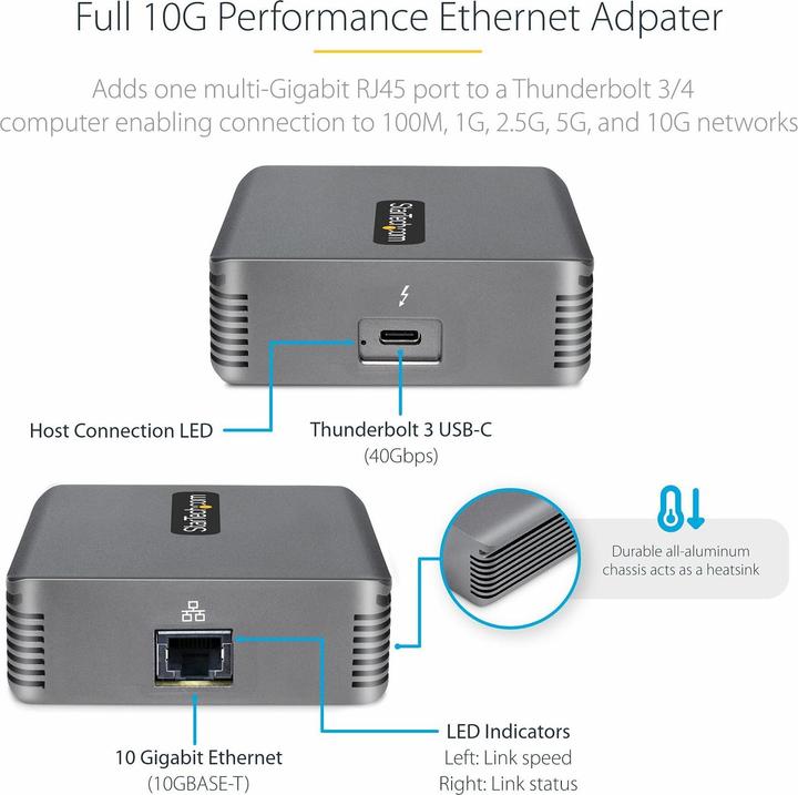 Actual product image StarTech COM Thunderbolt 3 to Ethernet Adapter 10GbE Multi-Gigabit Thunderbolt 3 to RJ45 Network Ada (Thunderbolt 3, RJ45 10 Gigabit Ethernet (1x))