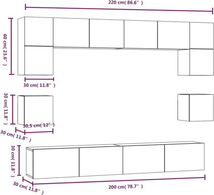 Produktbild VidaXL Léa (60 x 30 x 30 cm, 100 x 30 x 30 cm, 80 x 30 x 30 cm)