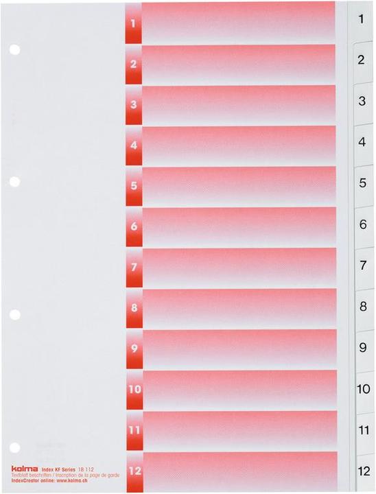 Kolma Intercalaire A4 strong 1-12 12 pcs. blanc
