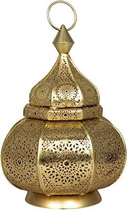 Produktbild Alopini Orientalische Laterne Metall Lamis Goldfarbig 30cm | orientalisches Marokkanisches Windlicht (1 x)