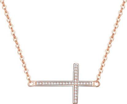 Beneto Pink gold plated silver necklace with cross AGS196 / 47-ROSE (L)