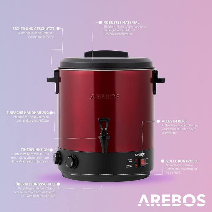 Actual product image Arebos Automatic Preserving Cooker 1800 W 28L in Red (28 l)