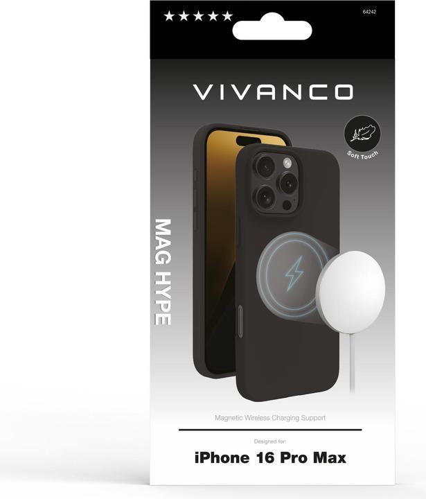 Immagine prodotto Vivanco MAG HYPE Cover per iPhone 16 Pro Max, nero, supporto MagSafe (Apple iPhone 16 Pro Max)