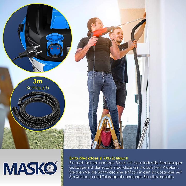 Image du produit Masko Aspirateur industriel 1800Watt en bleu (Aspirateur eau et poussière)