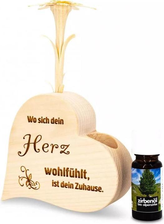 ZNatur Geschenkset Zirbenduft Öl & Herz mit Gravur Wo sich dein Herz wohlfühlt & Edelweiss No.41 (10 ml)