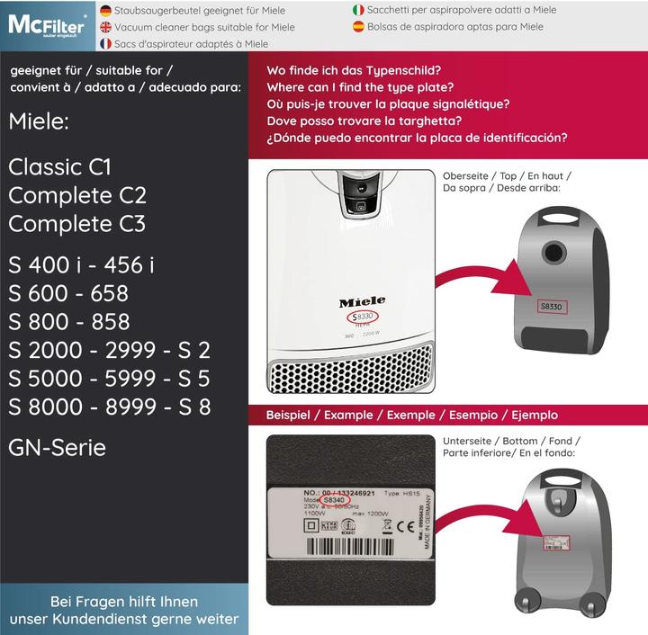 Image du produit Mc Filter 16 sacs à poussière adaptés à l'aspirateur Miele série GN S2 S4 S5 S6 S8 (16 x)