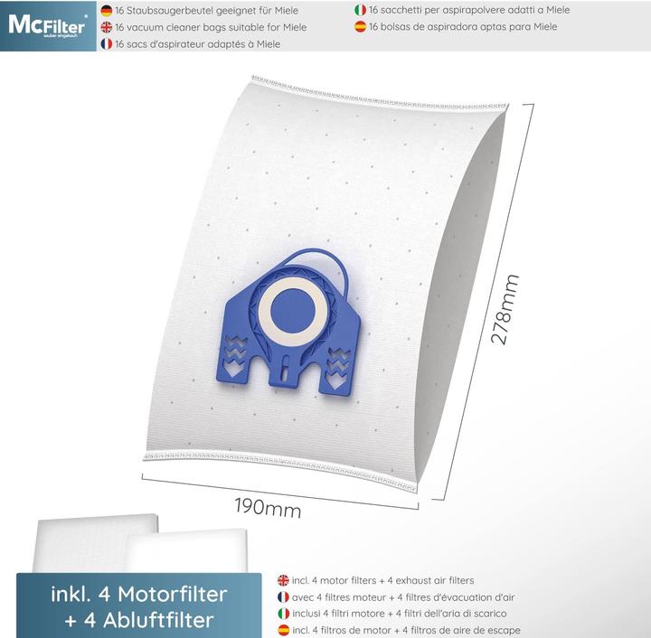 Image du produit Mc Filter 16 sacs à poussière adaptés à l'aspirateur Miele série GN S2 S4 S5 S6 S8 (16 x)