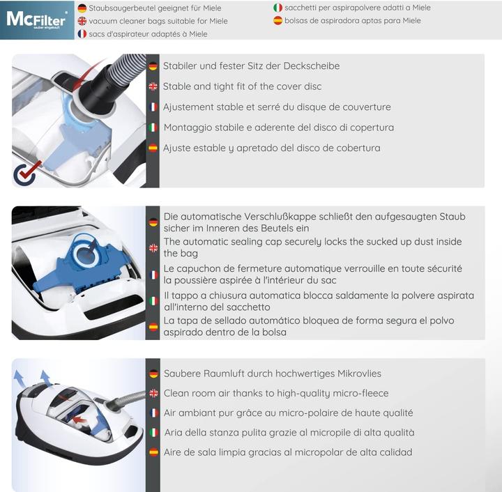 Image du produit Mc Filter 16 sacs à poussière adaptés à l'aspirateur Miele série GN S2 S4 S5 S6 S8 (16 x)