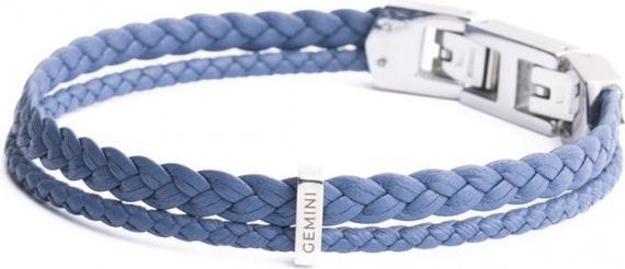 Gemini ARMBAND - BLAUES LEDER - 19+2 CM (21 cm, Nappaleder, silberne Edelsteinelementen)